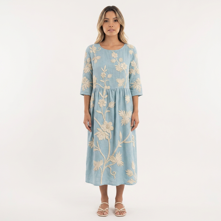 Vestido Floral Redondo - Azul - Frente