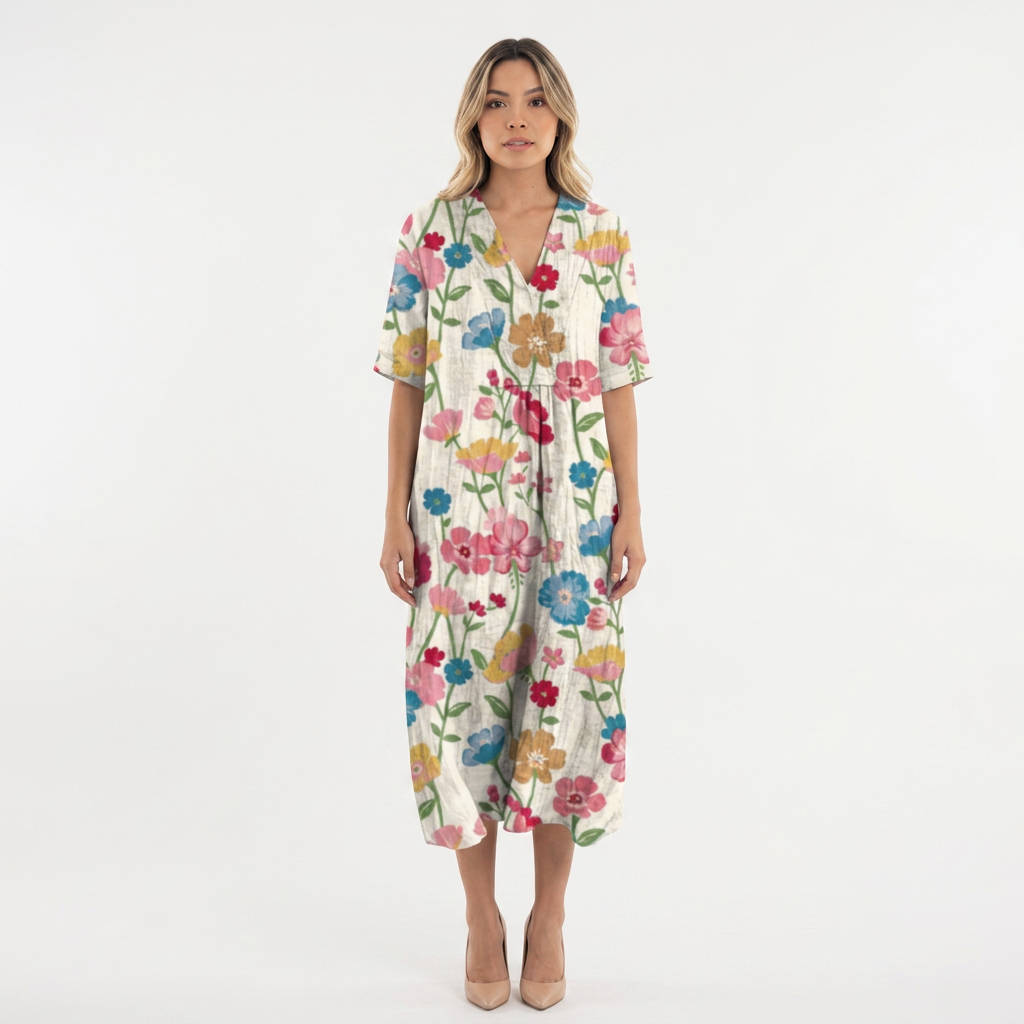 Vestido Escote V - Floral3 - Frente
