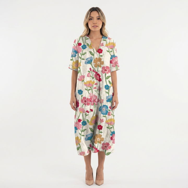 Vestido Escote V - Floral3 - Frente