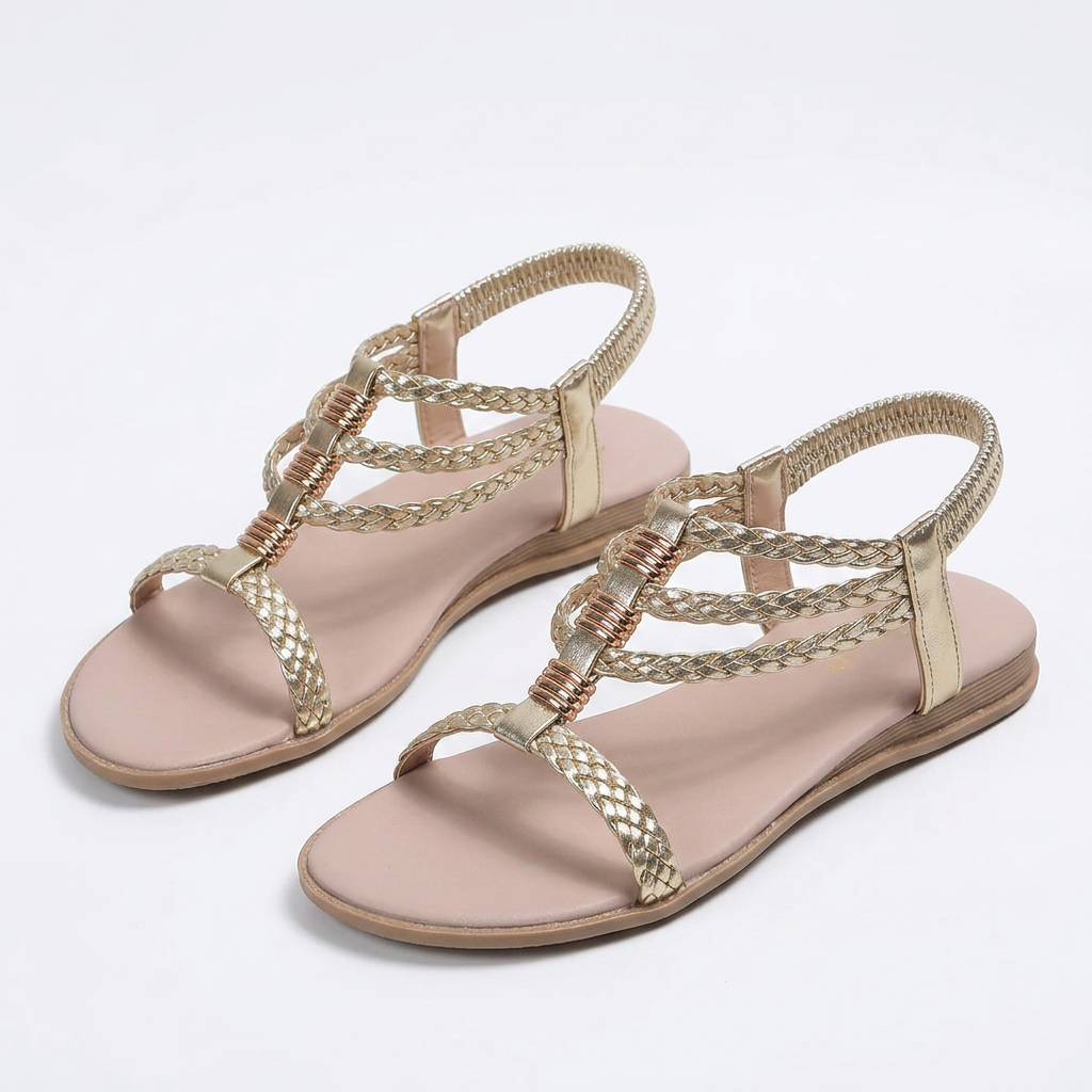 Sandalias Planas Doradas - DoradoPalido - Par