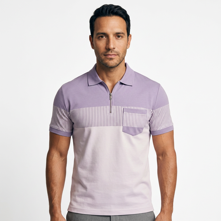 Polo Rayas Cremallera - Morado - Frente