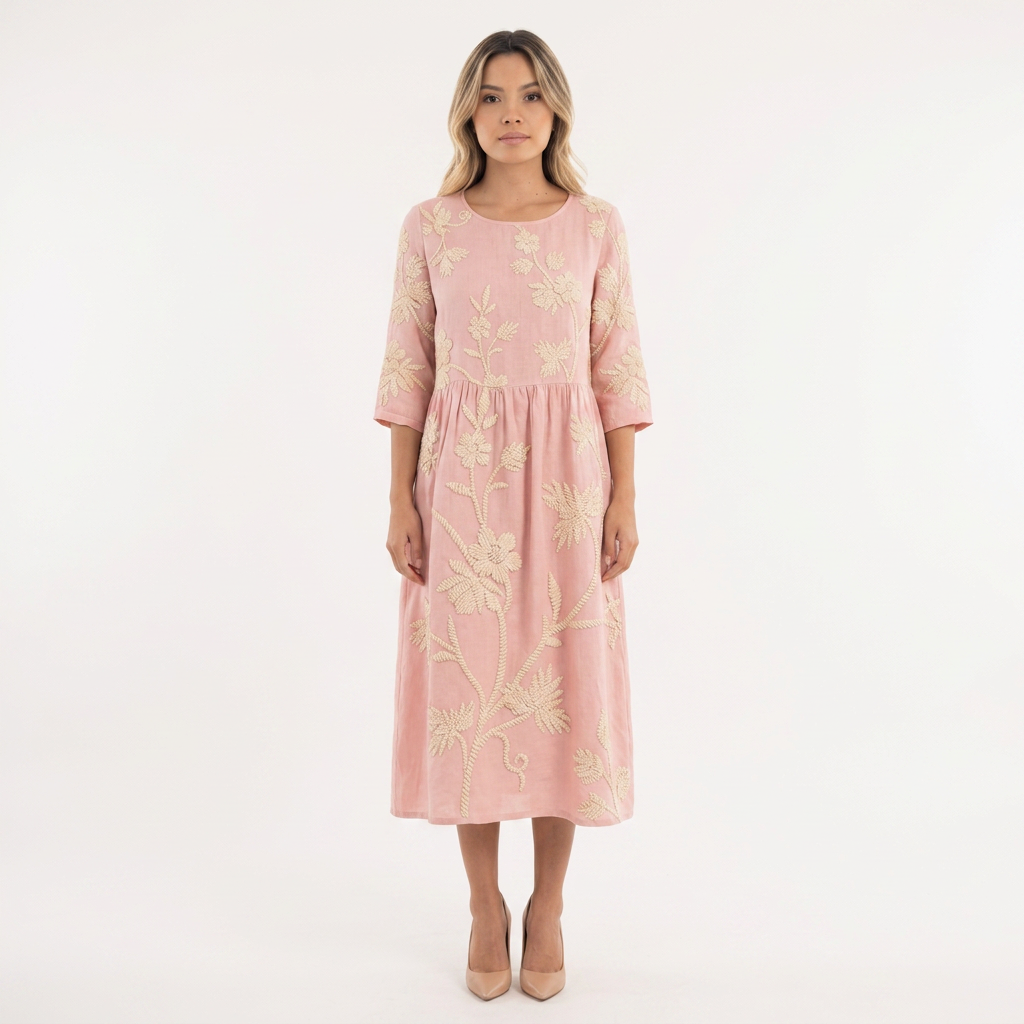 Vestido Floral Redondo - RosaClaro - Frente
