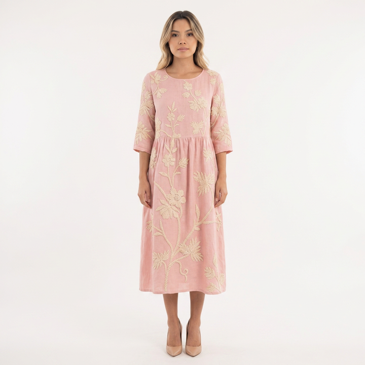 Vestido Floral Redondo - RosaClaro - Frente