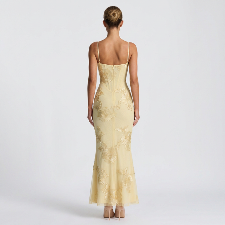 Vestido Bordado - Amarillo - Costas