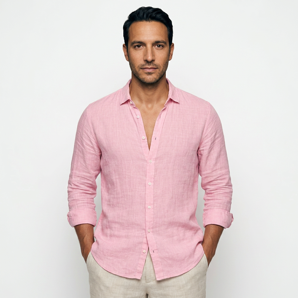 Camisa Lino Abierto - Rosa - Frente