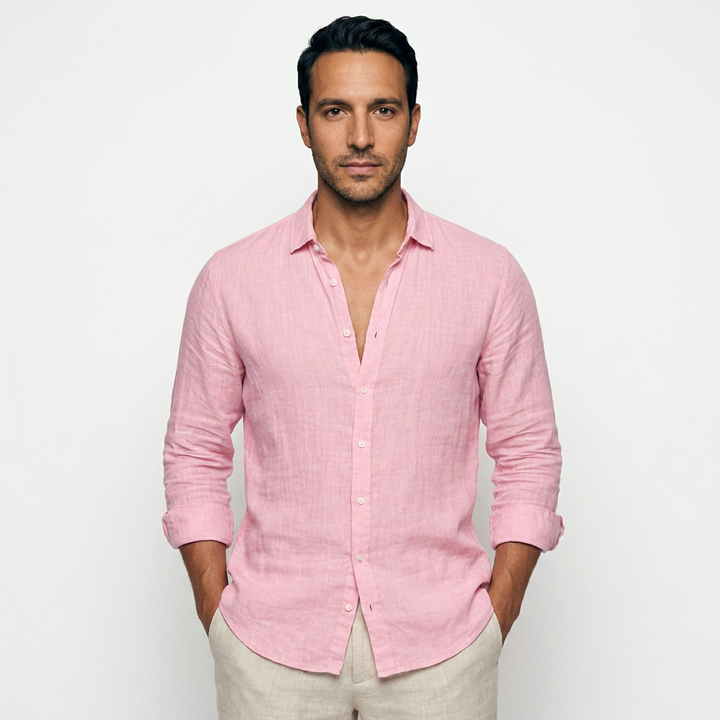 Camisa Lino Abierto - Rosa - Frente