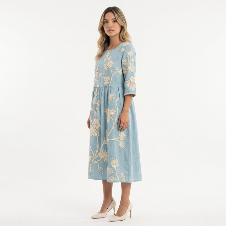 Vestido Floral Redondo - Azul - CorpoTodo