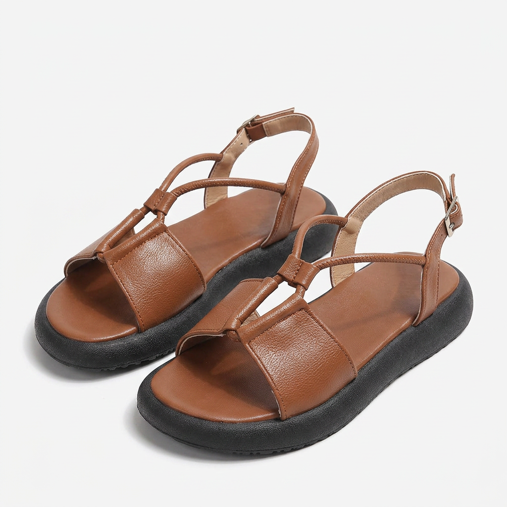 Sandalias Puntera Redonda - Marron - Par