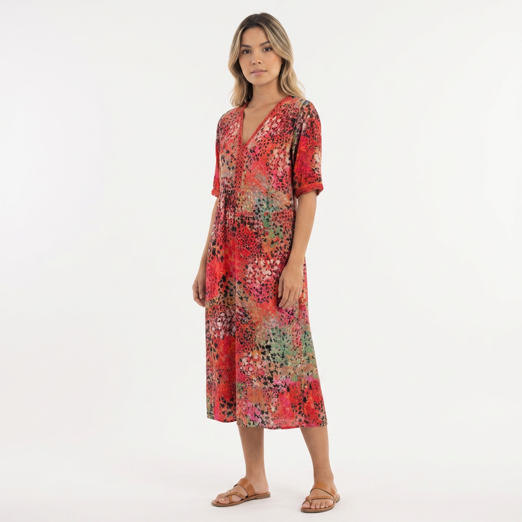 Vestido Estampado - RojoEscarlata - CorpoTodo