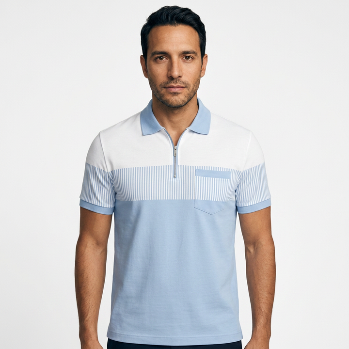 Polo Rayas Cremallera - Azul - Frente