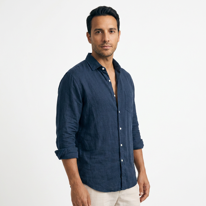 Camisa Lino Abierto - AzulMarino - Lado