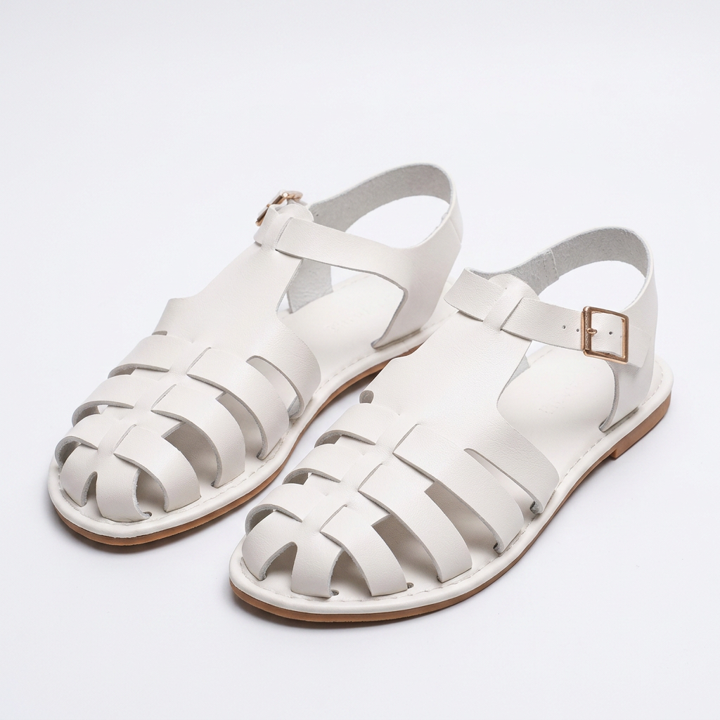 Sandalias Piel Casual - Blanco - Par
