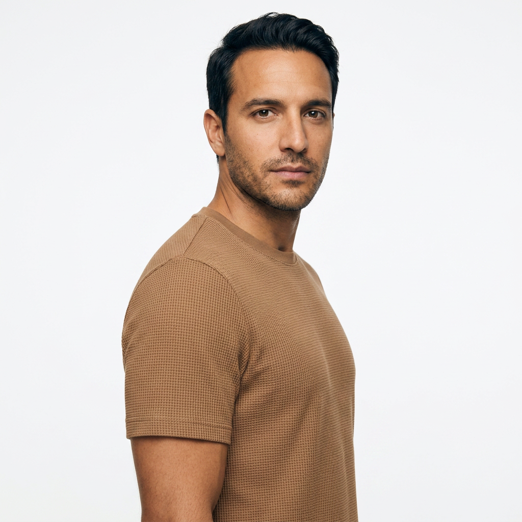 Camiseta Waffle - Camel - Lado