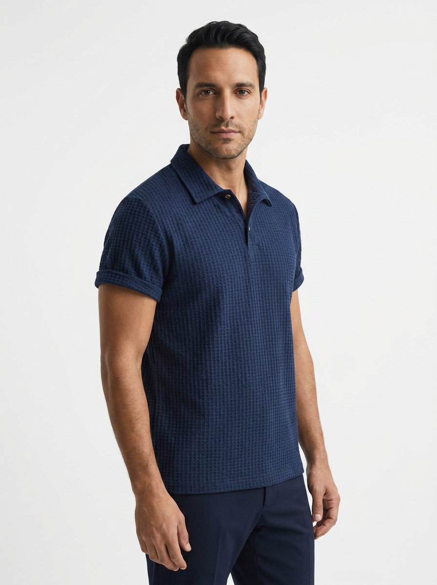 Polo Punto Waffle Hombre - Azul Marino - Lado