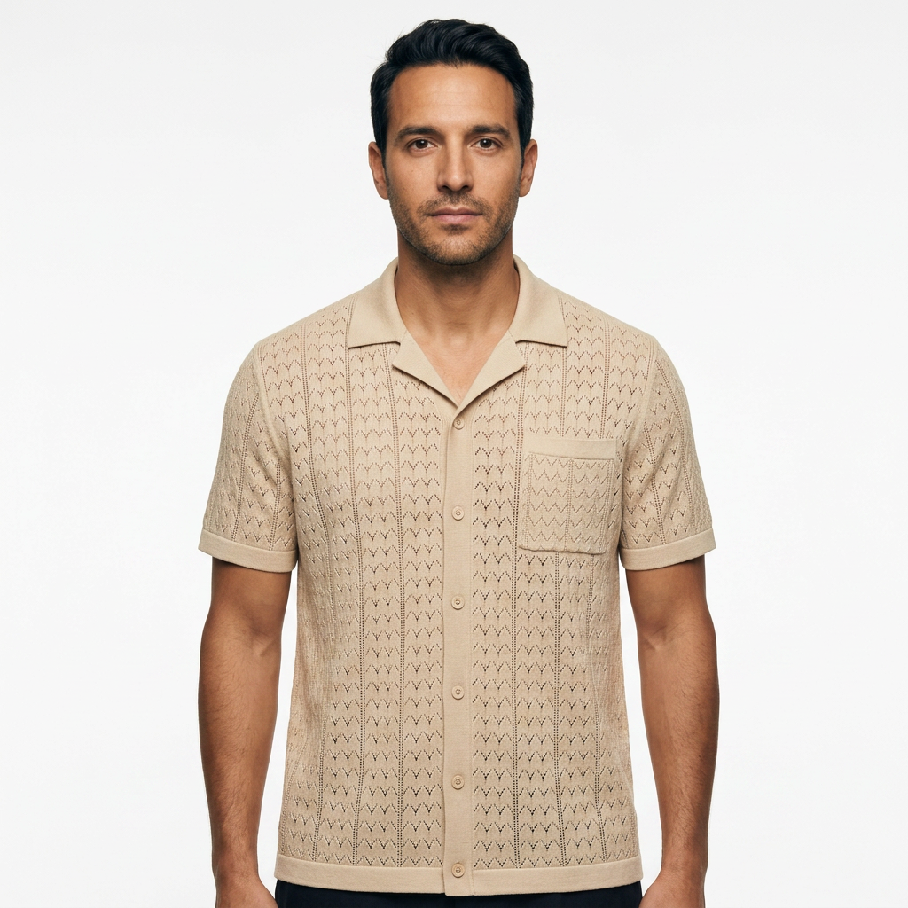 Polo Punto Jacquard Vintage - Champán - Frente