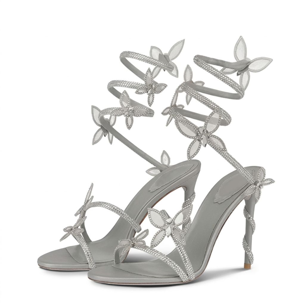 Sandalias Flor Cristal - Plateado - Par