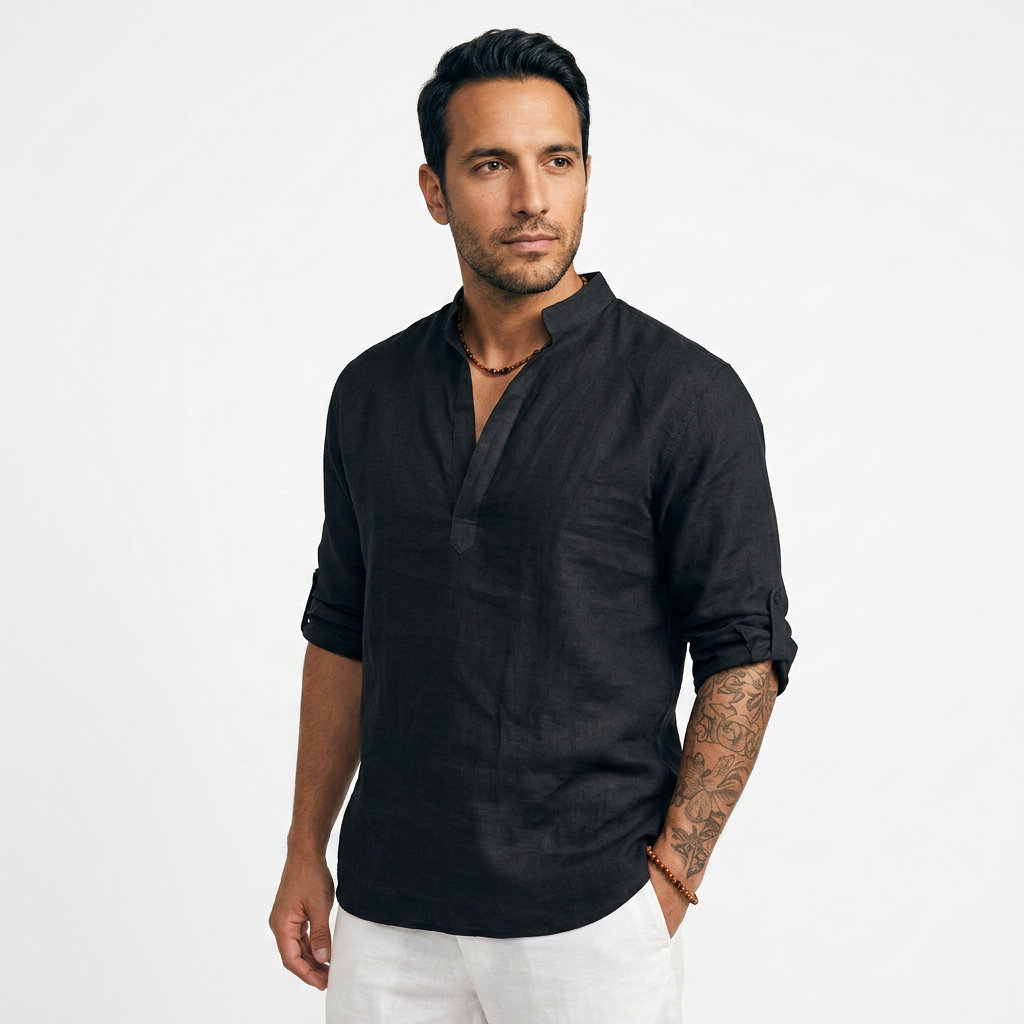 Camisa Lino - Negro - Lado