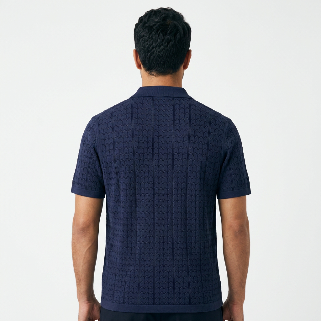 Polo Punto Jacquard Vintage - Azul Marino - Costas