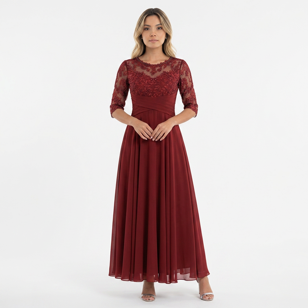 Vestido Encaje - RojoOscuro - Frente