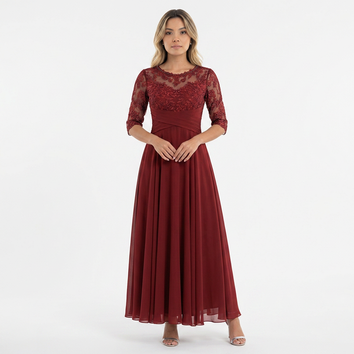 Vestido Encaje - RojoOscuro - Frente