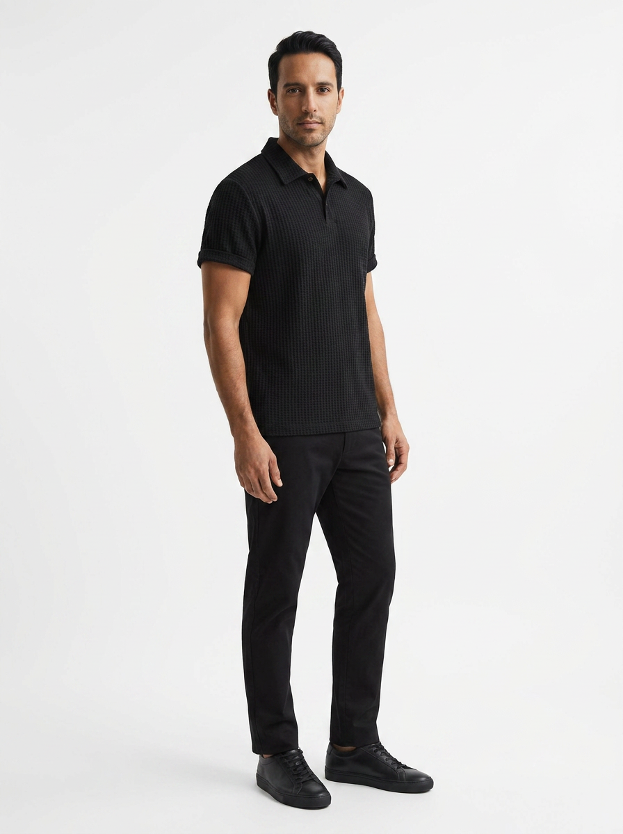 Polo Punto Waffle Hombre - Negro - Lado