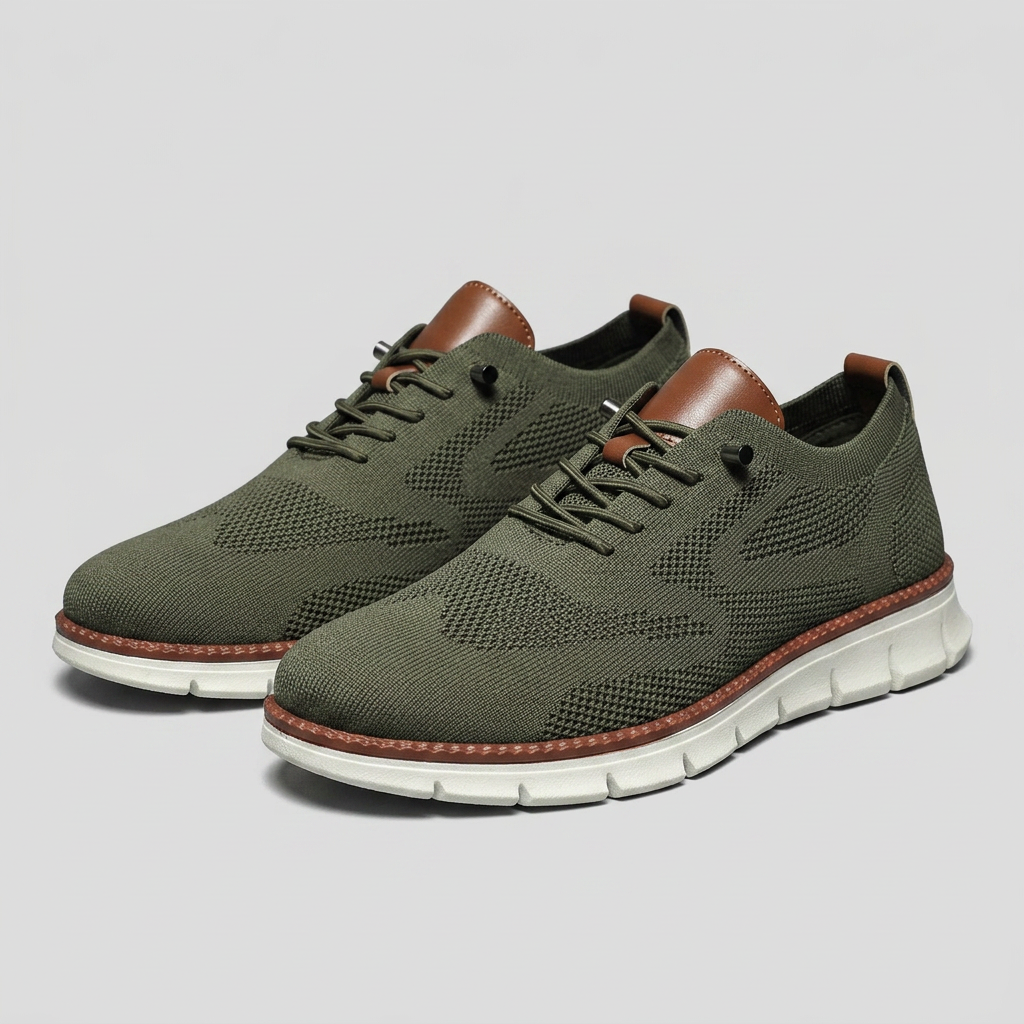 Zapatillas Ligeras Piel Genuina - Verde Militar - Par