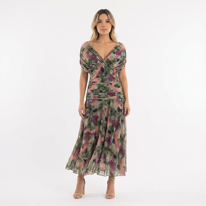 Vestido Fiesta Escote V - Multicolor - Frente