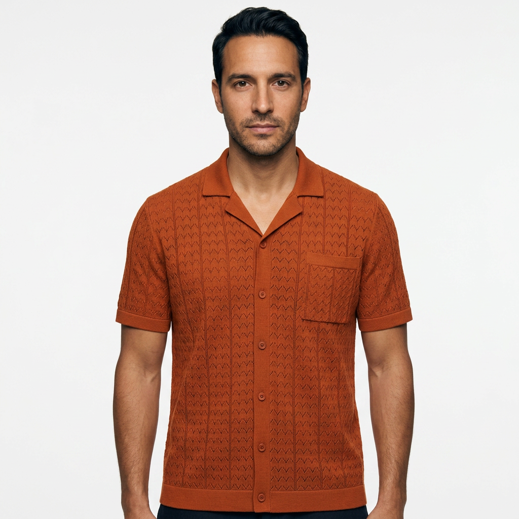 Polo Punto Jacquard Vintage - Naranja Quemado - Frente