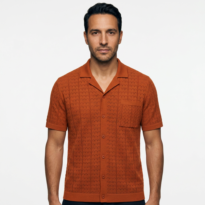 Polo Punto Jacquard Vintage - Naranja Quemado - Frente