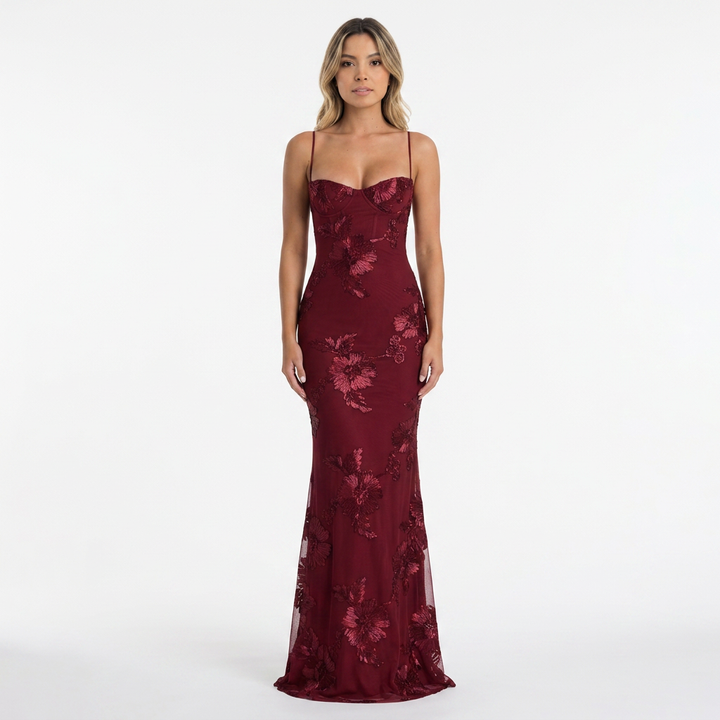 Vestido Bordado - Burdeos - Frente