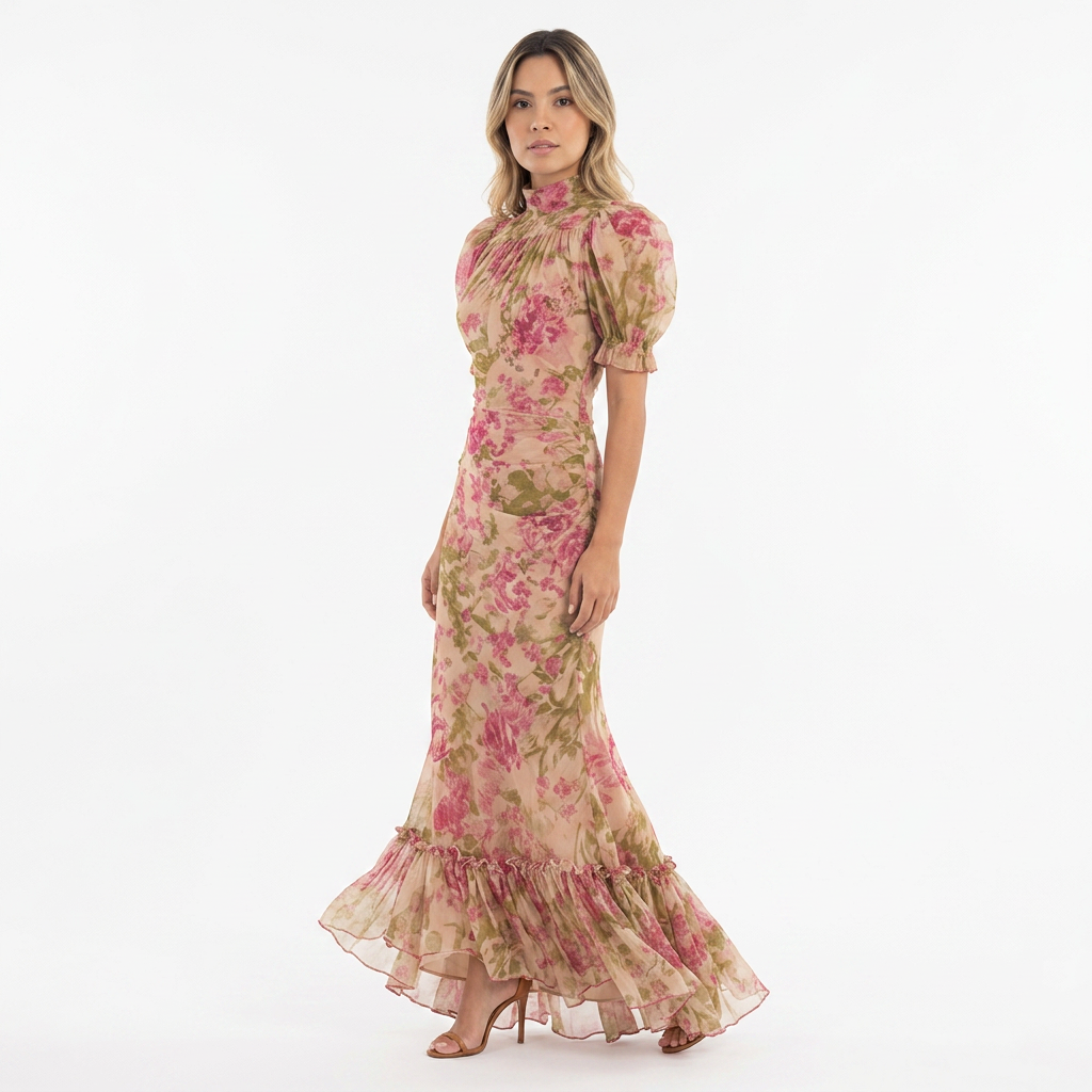 Vestido Mangas Abullonadas - Rosa - CorpoTodo