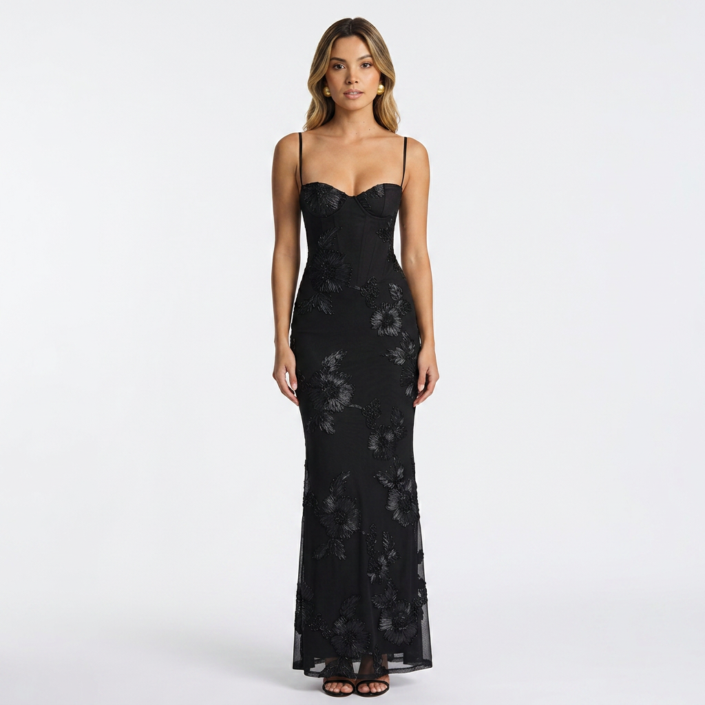Vestido Bordado - Negro - Frente