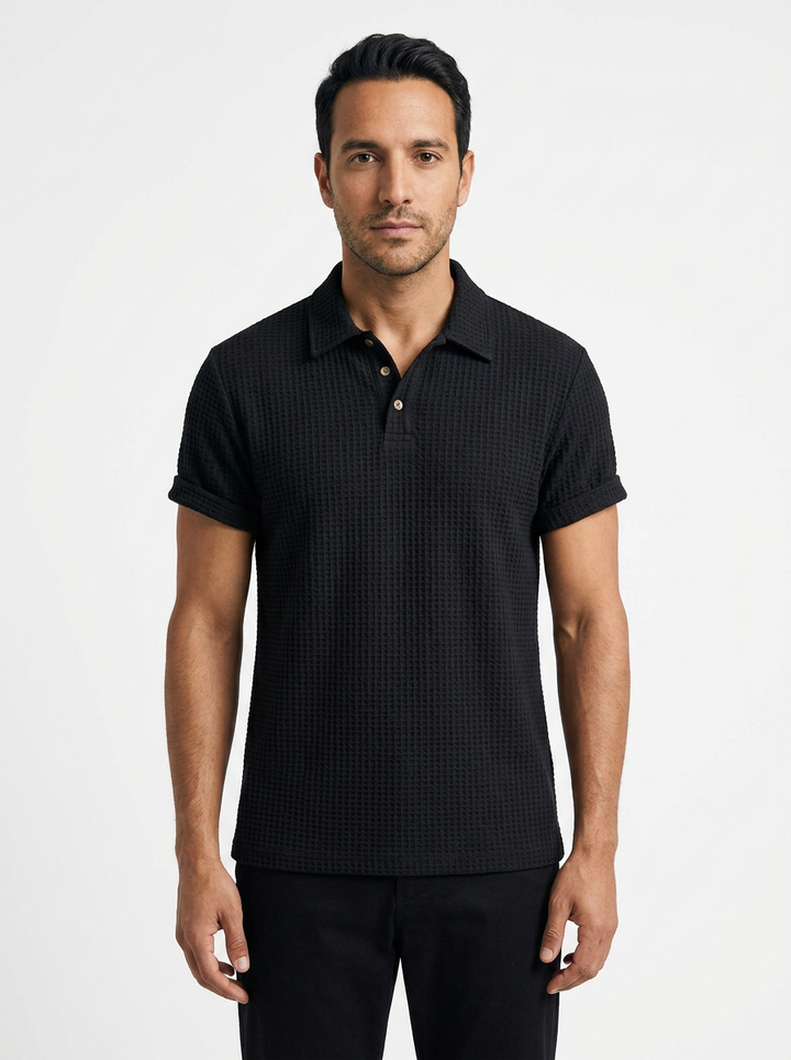 Polo Punto Waffle Hombre - Negro - Frente