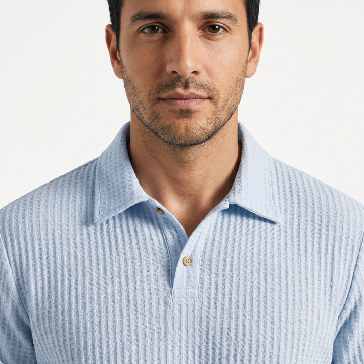 Polo Punto Waffle Hombre - Azul Pastel - Pormenor