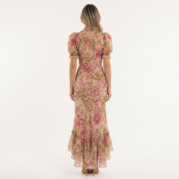 Vestido Mangas Abullonadas - Rosa - Costas
