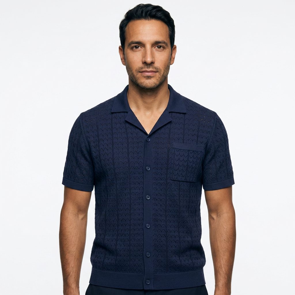 Polo Punto Jacquard Vintage - Azul Marino - Frente