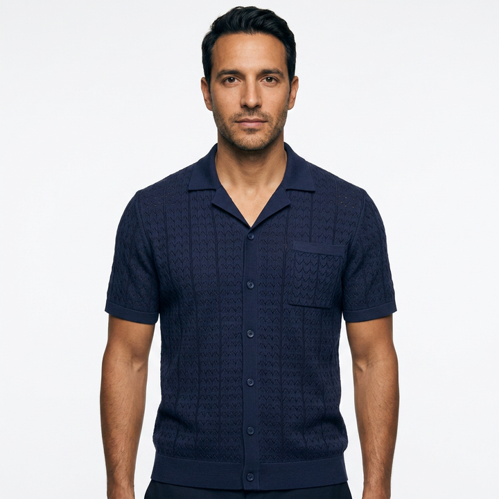 Polo Punto Jacquard Vintage - Azul Marino - Frente