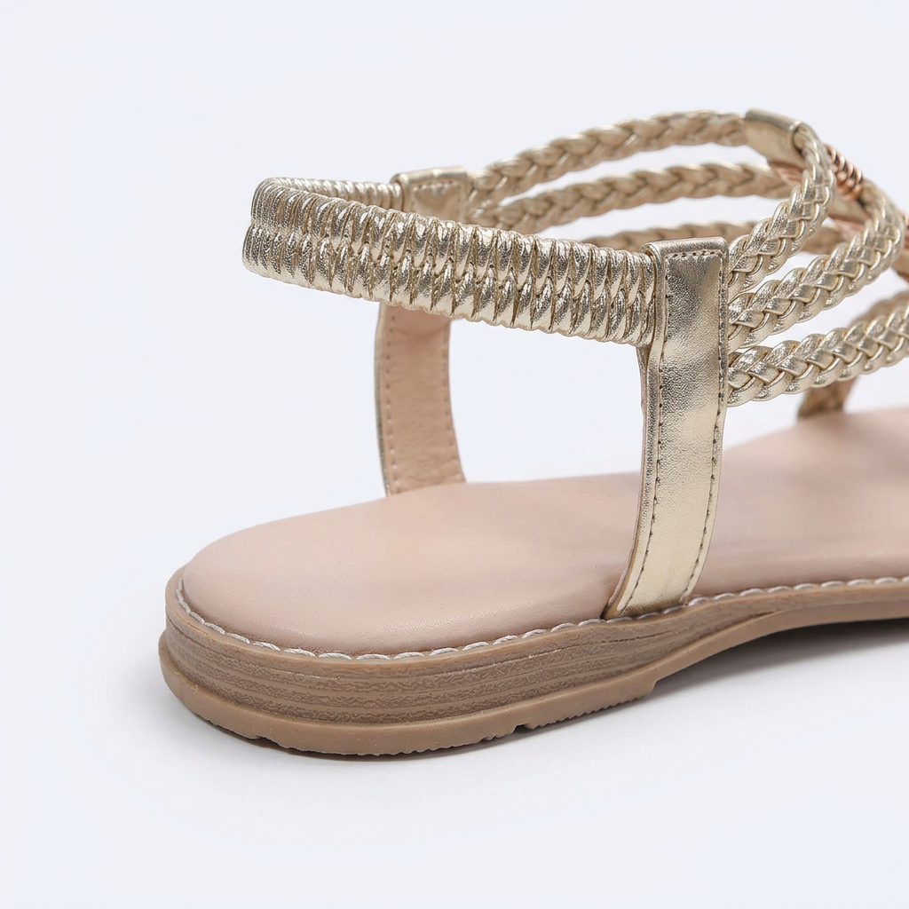 Sandalias Planas Doradas - DoradoPalido - Pormenor