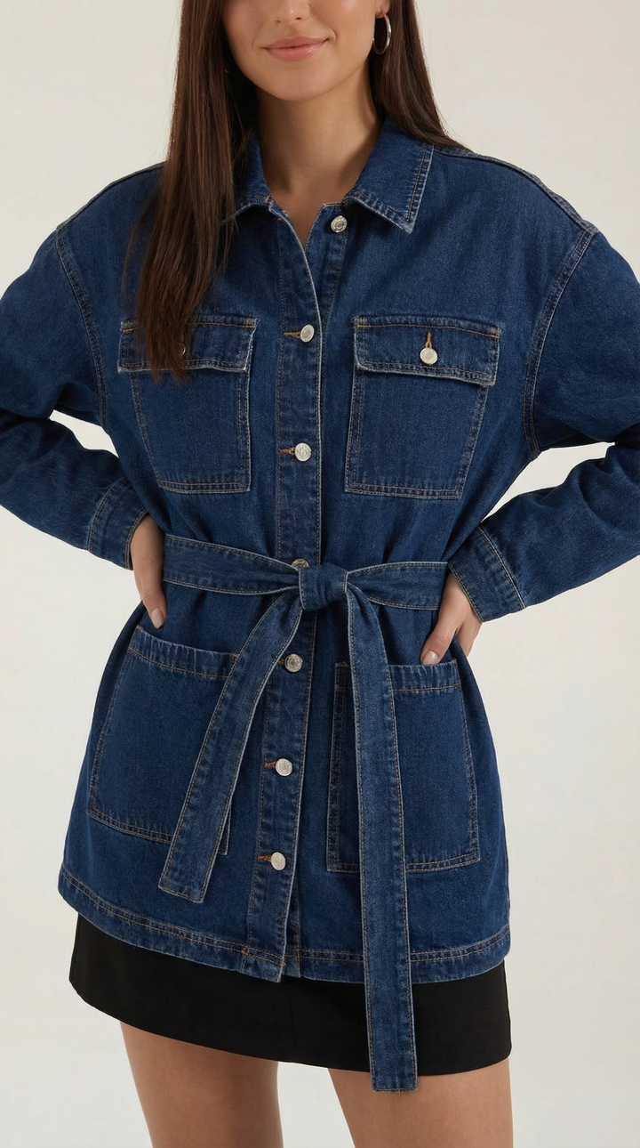 Chaqueta vaquera entallada con cinturón