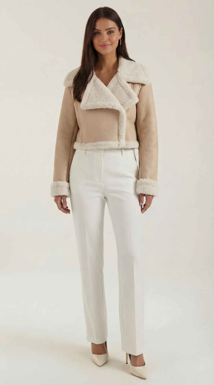 Chaqueta corta efecto piel borreguito