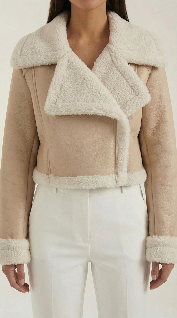 Chaqueta corta efecto piel borreguito