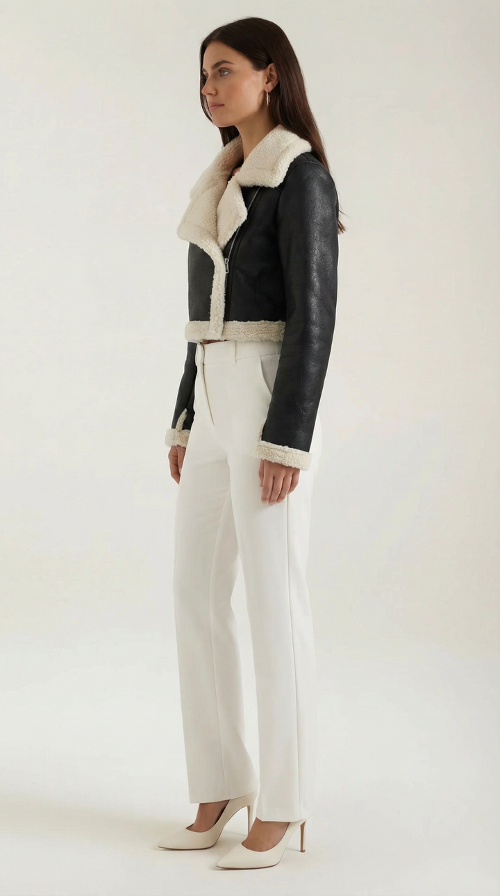 Chaqueta corta efecto piel borreguito