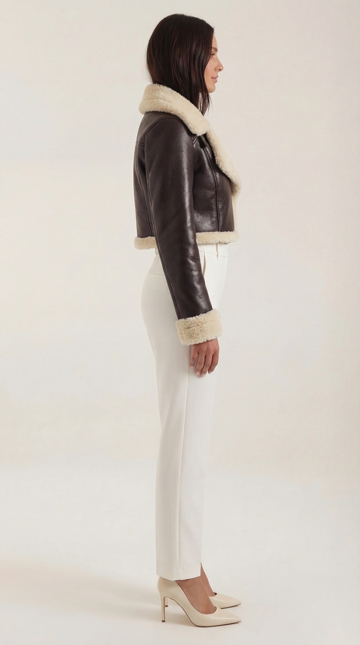 Chaqueta corta efecto piel borreguito