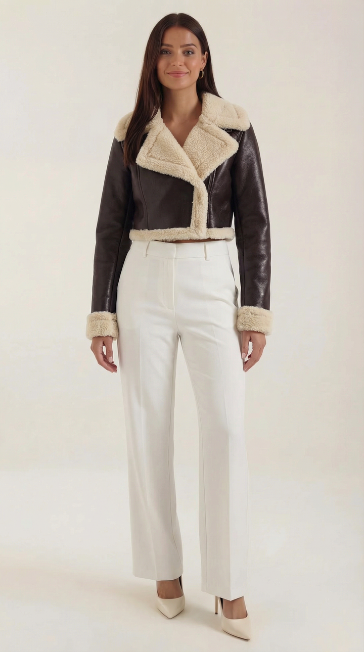 Chaqueta corta efecto piel borreguito