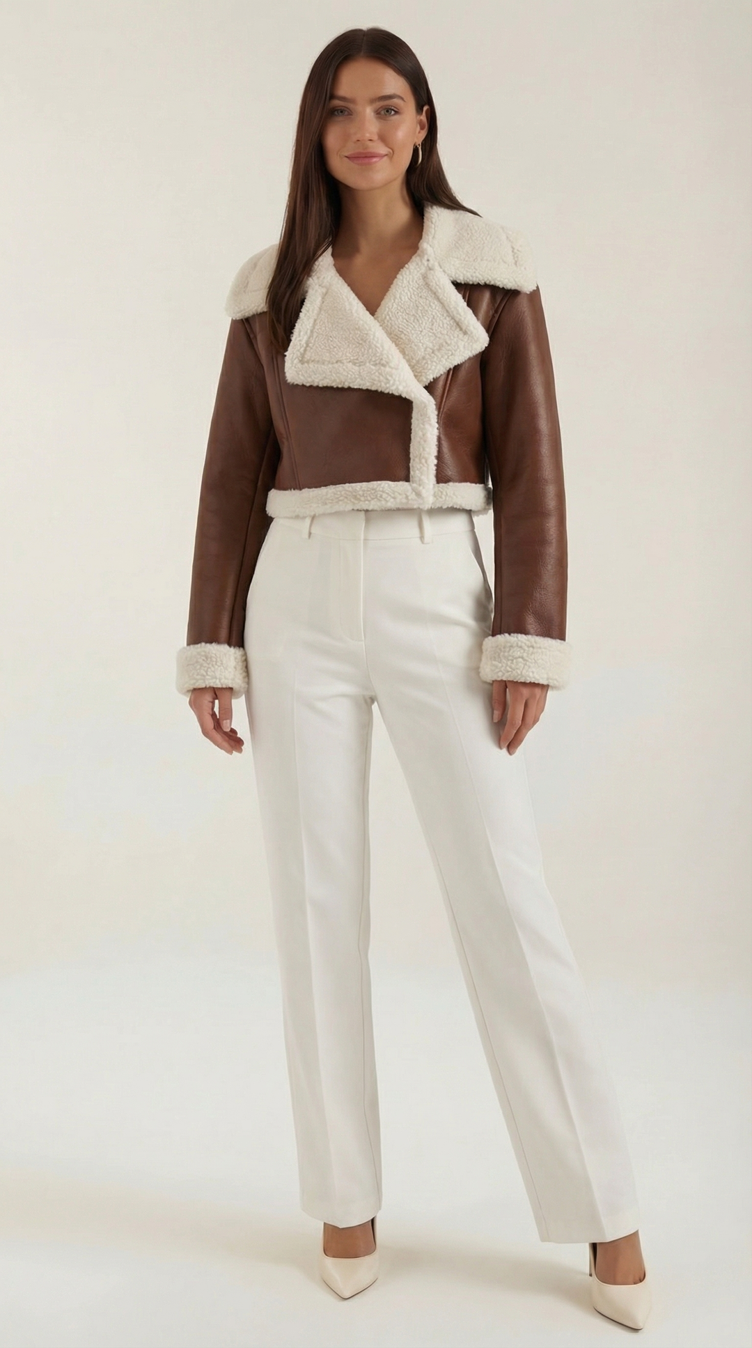 Chaqueta corta efecto piel borreguito