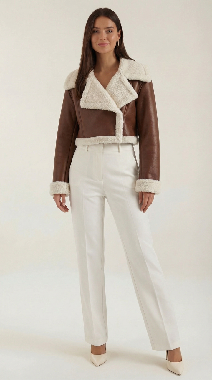 Chaqueta corta efecto piel borreguito