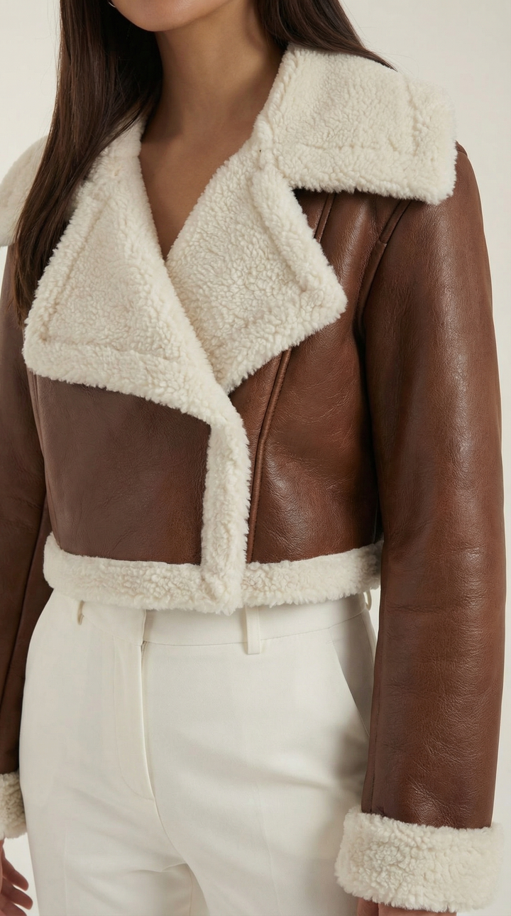 Chaqueta corta efecto piel borreguito
