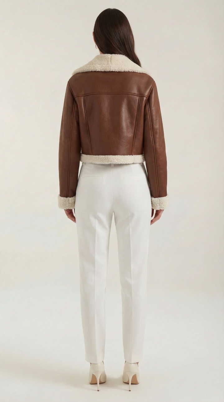 Chaqueta corta efecto piel borreguito