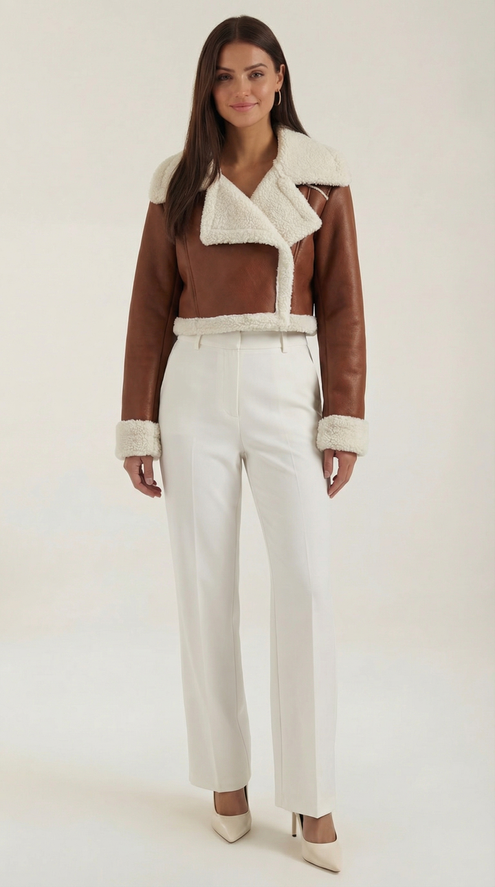 Chaqueta corta efecto piel borreguito