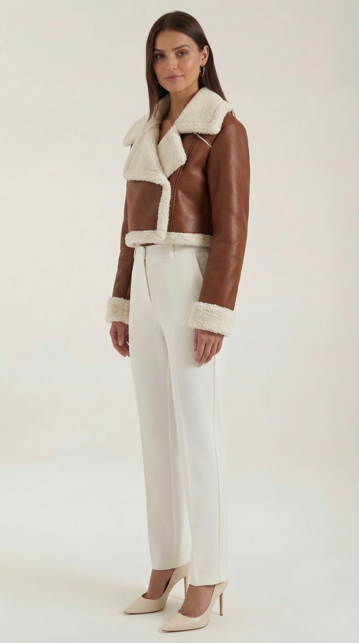 Chaqueta corta efecto piel borreguito